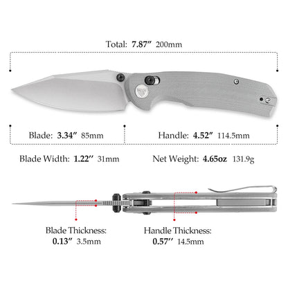 Trivisa Hornet-03G - 3.34" 14C28N Stonewashed Blade, Light Grey G10
