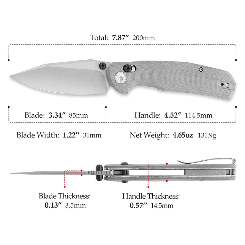 Trivisa Hornet-03G - 3.34" 14C28N Stonewashed Blade, Light Grey G10