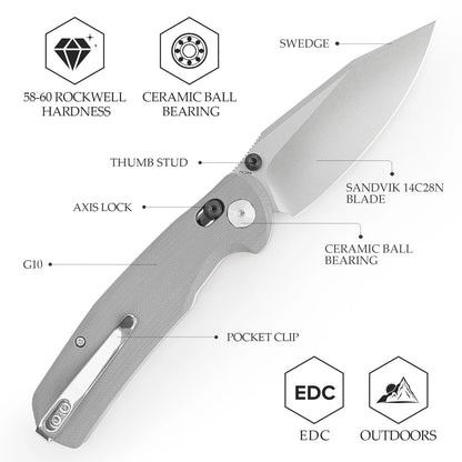 Trivisa Hornet-03G - 3.34" 14C28N Stonewashed Blade, Light Grey G10