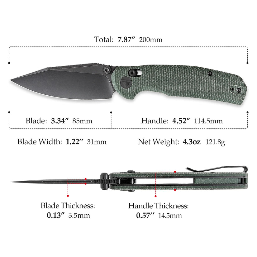 Trivisa Hornet-04G - 3.34" 14C28N Black Stonewashed Blade, Green Micarta