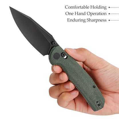 Trivisa Hornet-04G - 3.34" 14C28N Black Stonewashed Blade, Green Micarta