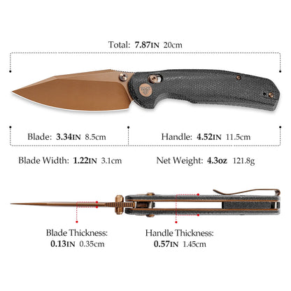 Trivisa Hornet-BM - 3.34" 14C28N Rose Gold Blade, Black Micarta