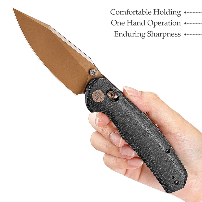 Trivisa Hornet-BM - 3.34" 14C28N Rose Gold Blade, Black Micarta