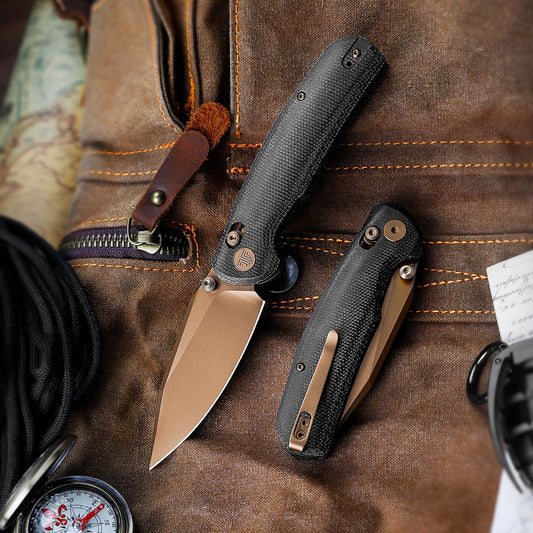 Trivisa Hornet-BM - 3.34" 14C28N Rose Gold Blade, Black Micarta