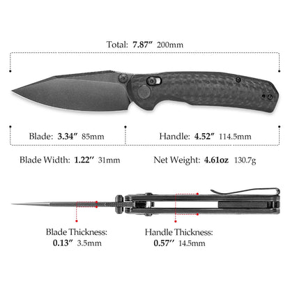 Trivisa Hornet-CG - 3.34" 14C28N Black Stonewashed Blade, Carbon Fibre Style G10 Handle