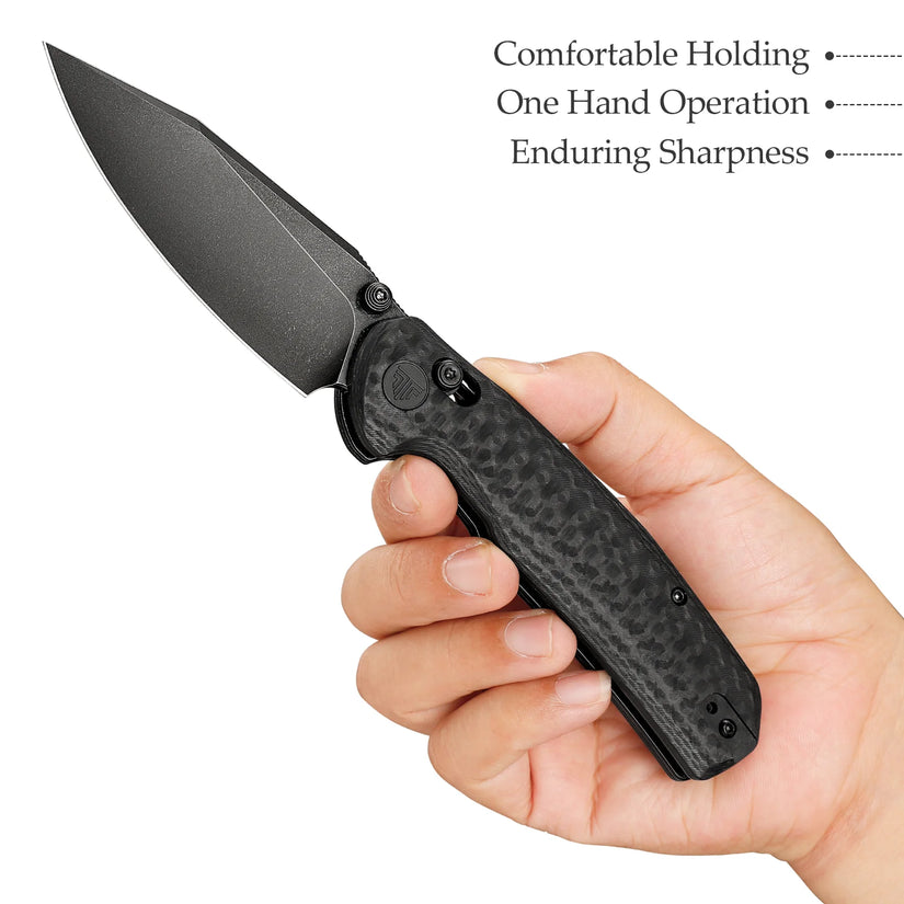Trivisa Hornet-CG - 3.34" 14C28N Black Stonewashed Blade, Carbon Fibre Style G10 Handle