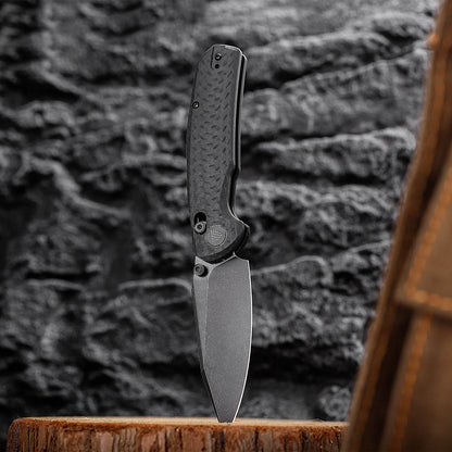 Trivisa Hornet-CG - 3.34" 14C28N Black Stonewashed Blade, Carbon Fibre Style G10 Handle