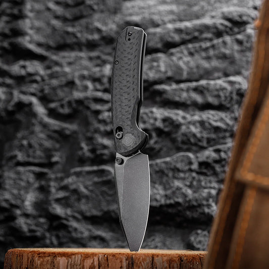 Trivisa Hornet-CG - 3.34" 14C28N Black Stonewashed Blade, Carbon Fibre Style G10 Handle