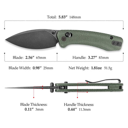 Trivisa Koala-G - 2.56" N690 Black Stonewashed Blade, Green Micarta