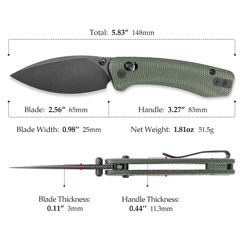 Trivisa Koala-G - 2.56" N690 Black Stonewashed Blade, Green Micarta