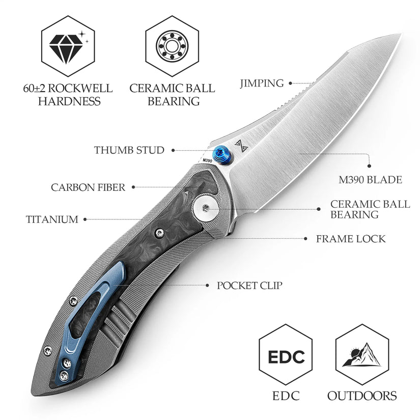 Trivisa Rhino-W - 3.2" M390 Satin Blade, Titanium and Carbon Fibre Handle