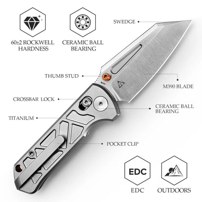 Trivisa Skarn-W - 2.9" M390 Satin Blade, Titanium Handle