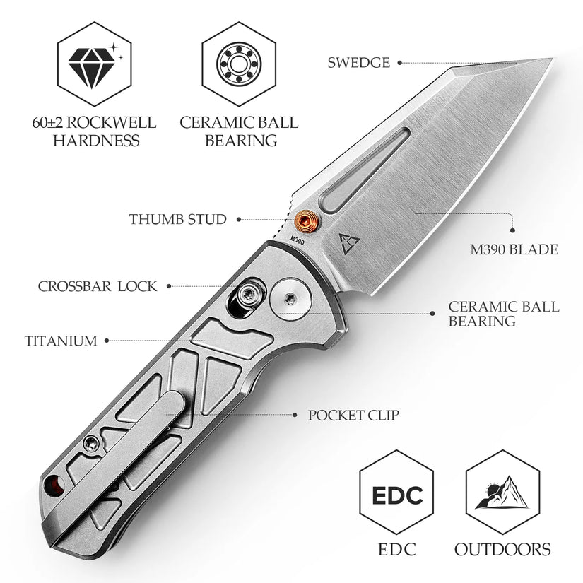 Trivisa Skarn-W - 2.9" M390 Satin Blade, Titanium Handle