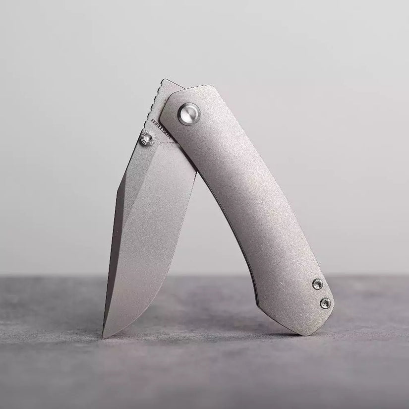 Vosteed Vallhund A2101 - 3.02" S35VN Stonewash Blade, Grey Titanium Handle