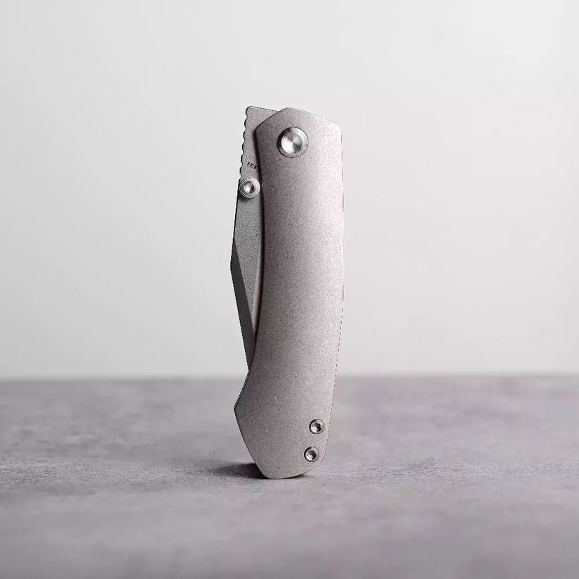 Vosteed Vallhund A2101 - 3.02" S35VN Stonewash Blade, Grey Titanium Handle