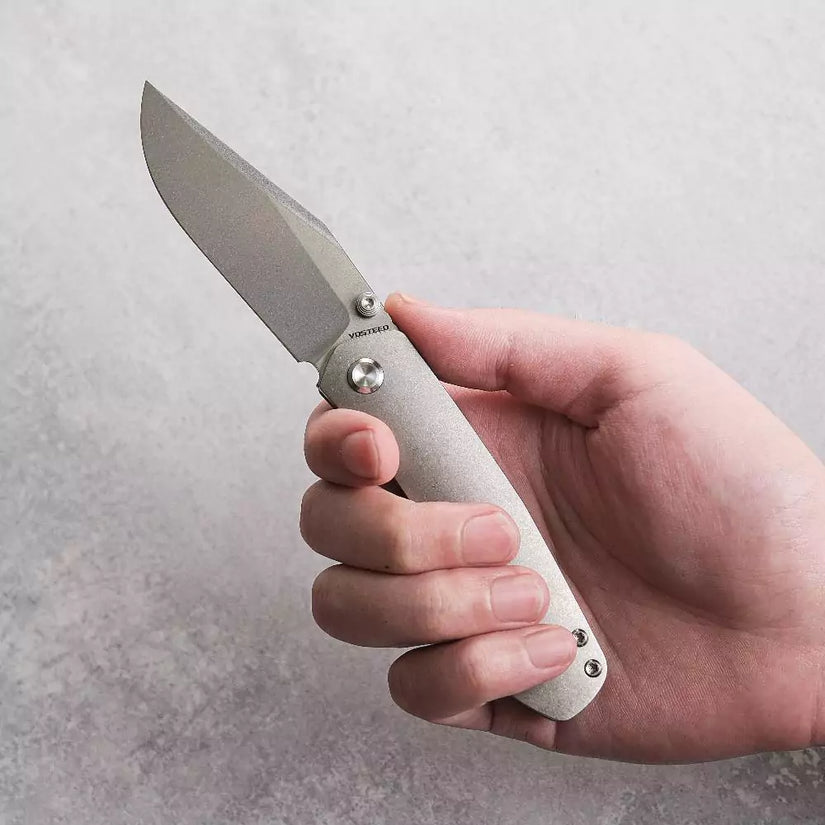 Vosteed Vallhund A2101 - 3.02" S35VN Stonewash Blade, Grey Titanium Handle