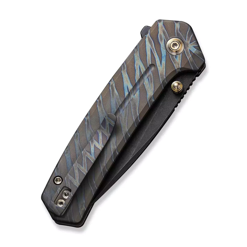 WE Knife Culex WE21026B-7 - CPM-20CV Black Stonewash, Tiger Flame Titanium Handle