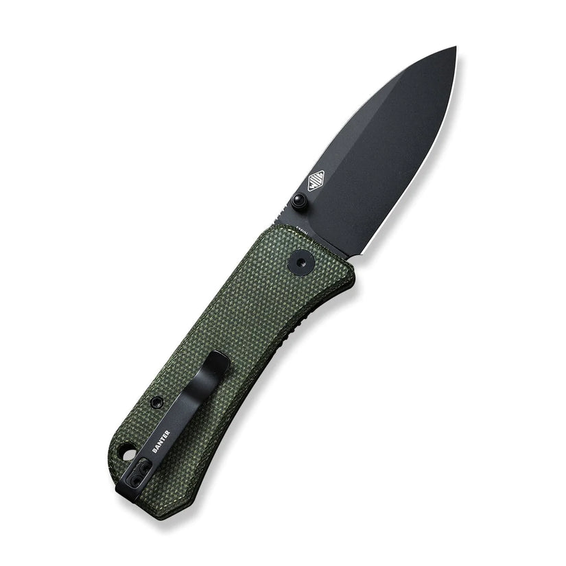 WE Knife Co. Banter Green Micarta 2004J - 2.9" Black Stonewashed S35VN, Green Micarta