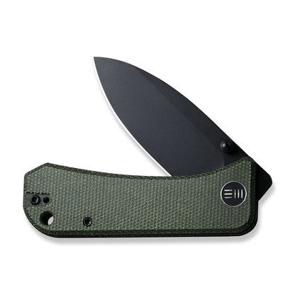 WE Knife Co. Banter Green Micarta 2004J - 2.9" Black Stonewashed S35VN, Green Micarta