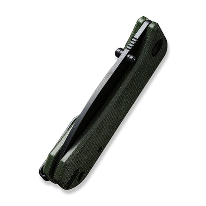 WE Knife Co. Banter Green Micarta 2004J - 2.9" Black Stonewashed S35VN, Green Micarta