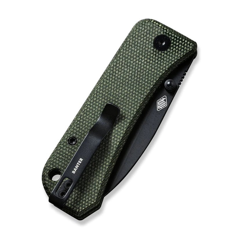WE Knife Co. Banter Green Micarta 2004J - 2.9" Black Stonewashed S35VN, Green Micarta