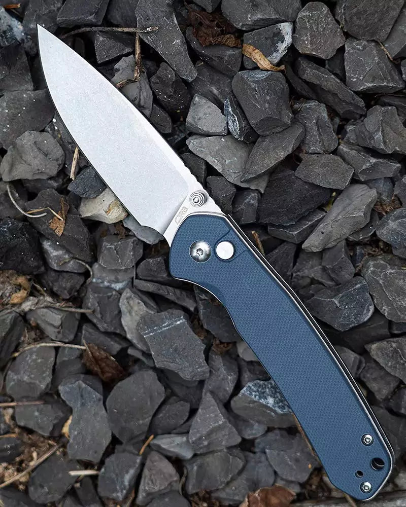 CJRB Pyrite Blue G10 - 3.11" AR-RPM9 Stonewash Drop Point Blade, Blue G10 Handles - J1925GY