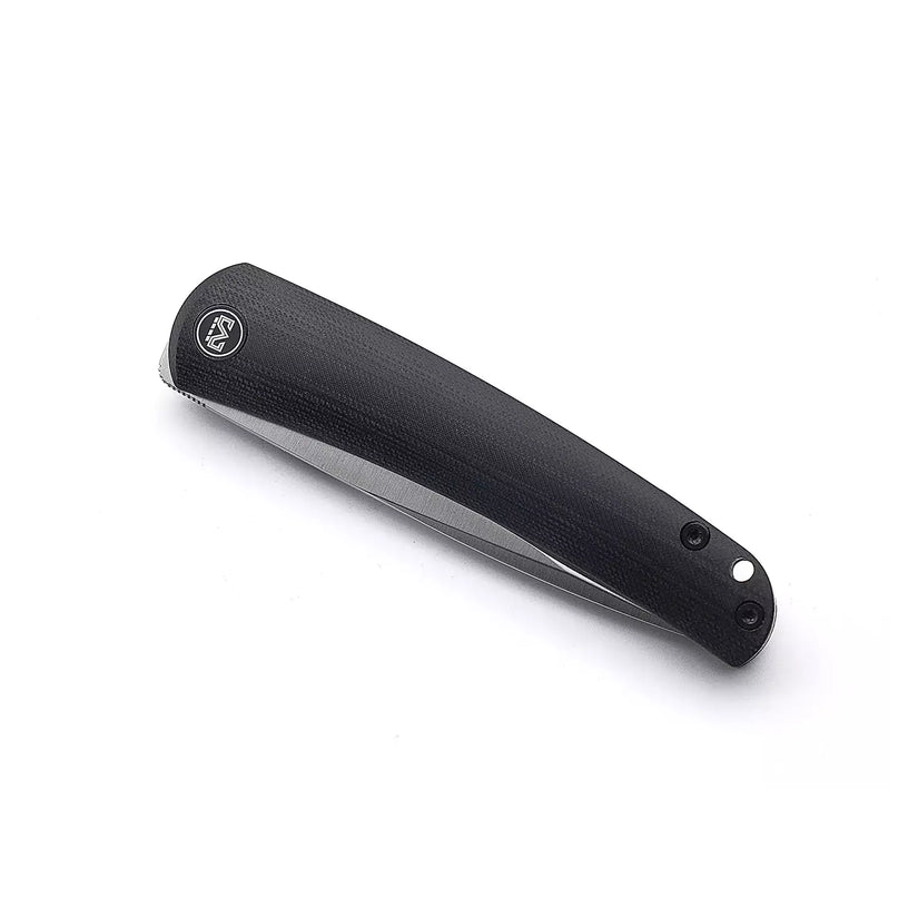 Miguron Knives Akri - 3.5" 14C28N Satin Blade, Black G10 Handle, Front Flipper
