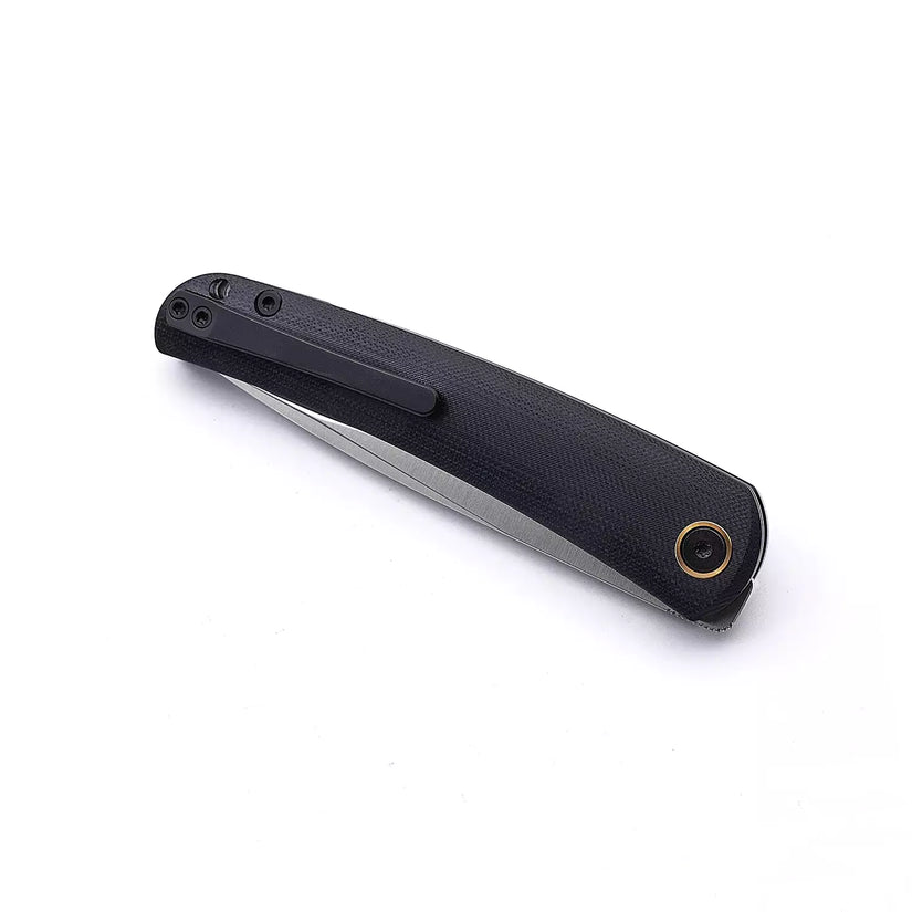 Miguron Knives Akri - 3.5" 14C28N Satin Blade, Black G10 Handle, Front Flipper