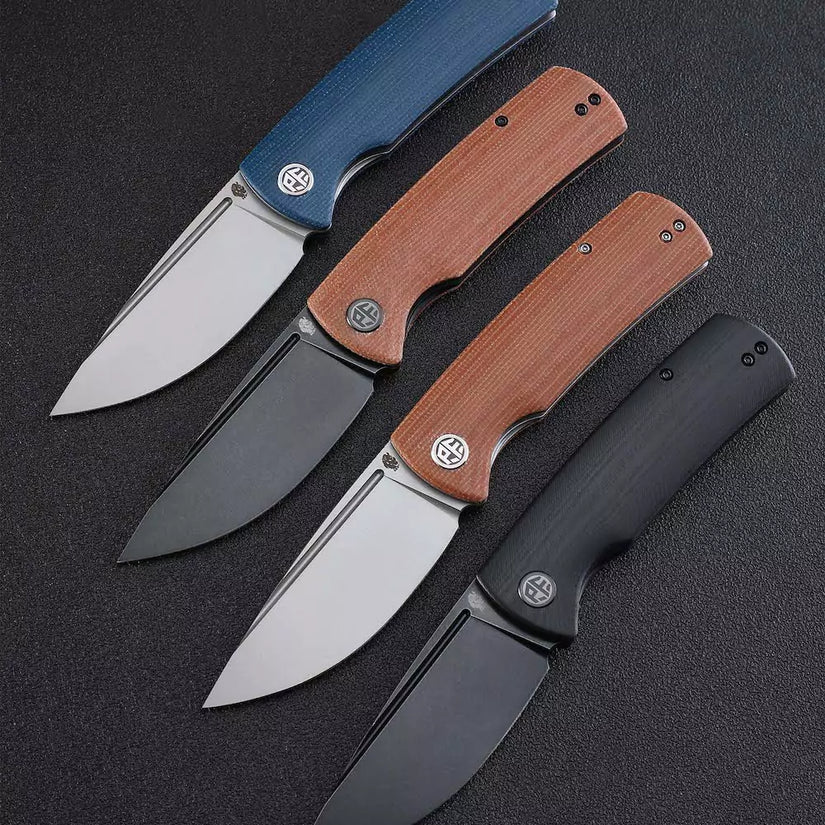 Petrified Fish Beluga PFP01 - 3.62" K110 Sandblasted Blade, Blue Micarta Handle, Front Flipper