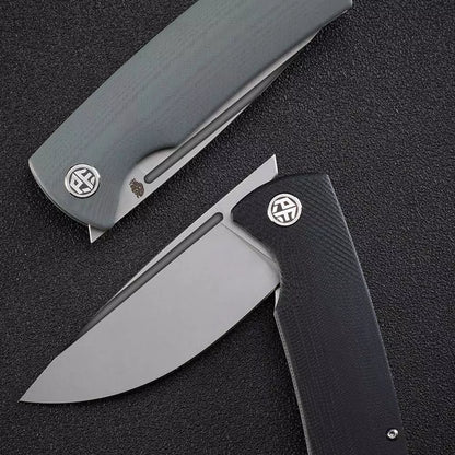 Petrified Fish Beluga PFP01 - 3.62" K110 Sandblasted Blade, Blue Micarta Handle, Front Flipper