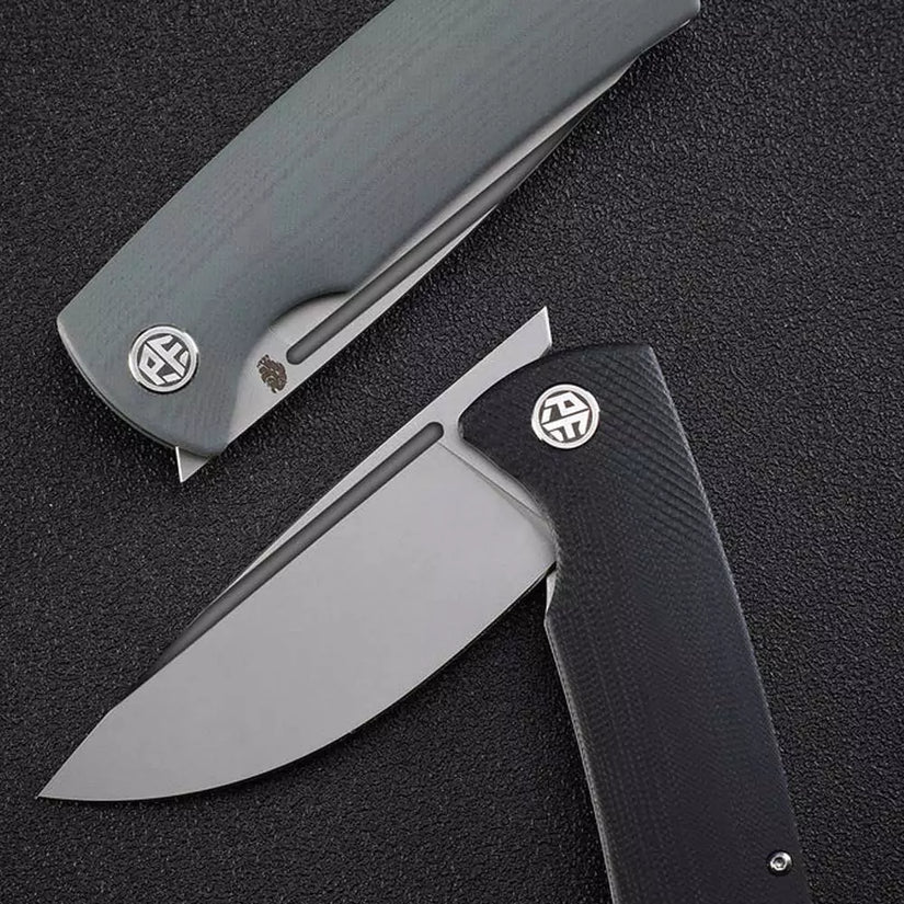 Petrified Fish Beluga PFP01 - 3.62" K110 Sandblasted Blade, Blue Micarta Handle, Front Flipper