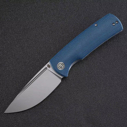 Petrified Fish Beluga PFP01 - 3.62" K110 Sandblasted Blade, Blue Micarta Handle, Front Flipper