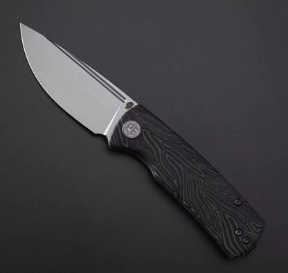 Petrified Fish Mini Beluga PFP01X - 2.99" 14C28N Bead Blasted Blade, Green GMASCUS Handle, Front Flipper
