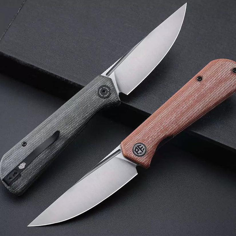 Petrified Fish Viking PFP07 - 3.62" K110 Satin Blade, Green Micarta Handle, Front Flipper